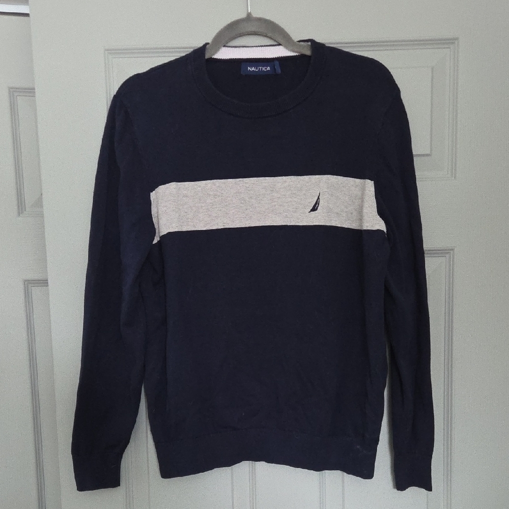 Nautica Men's Navy Crewneck Sweater with Gray Accent